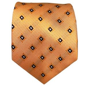 Vtg Kai Long Mens Tie Handmade Silk Orange Diamond Geometric Necktie 59x3.75”